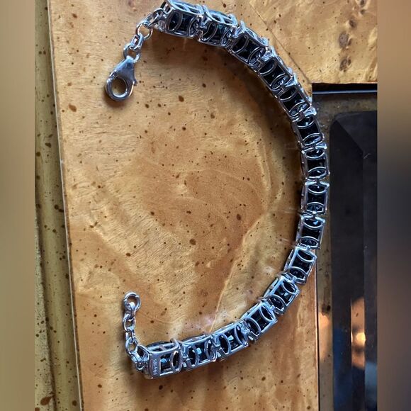 Natural Black Spinel Sterling Silver Tennis Bracelet - Picture 6 of 8